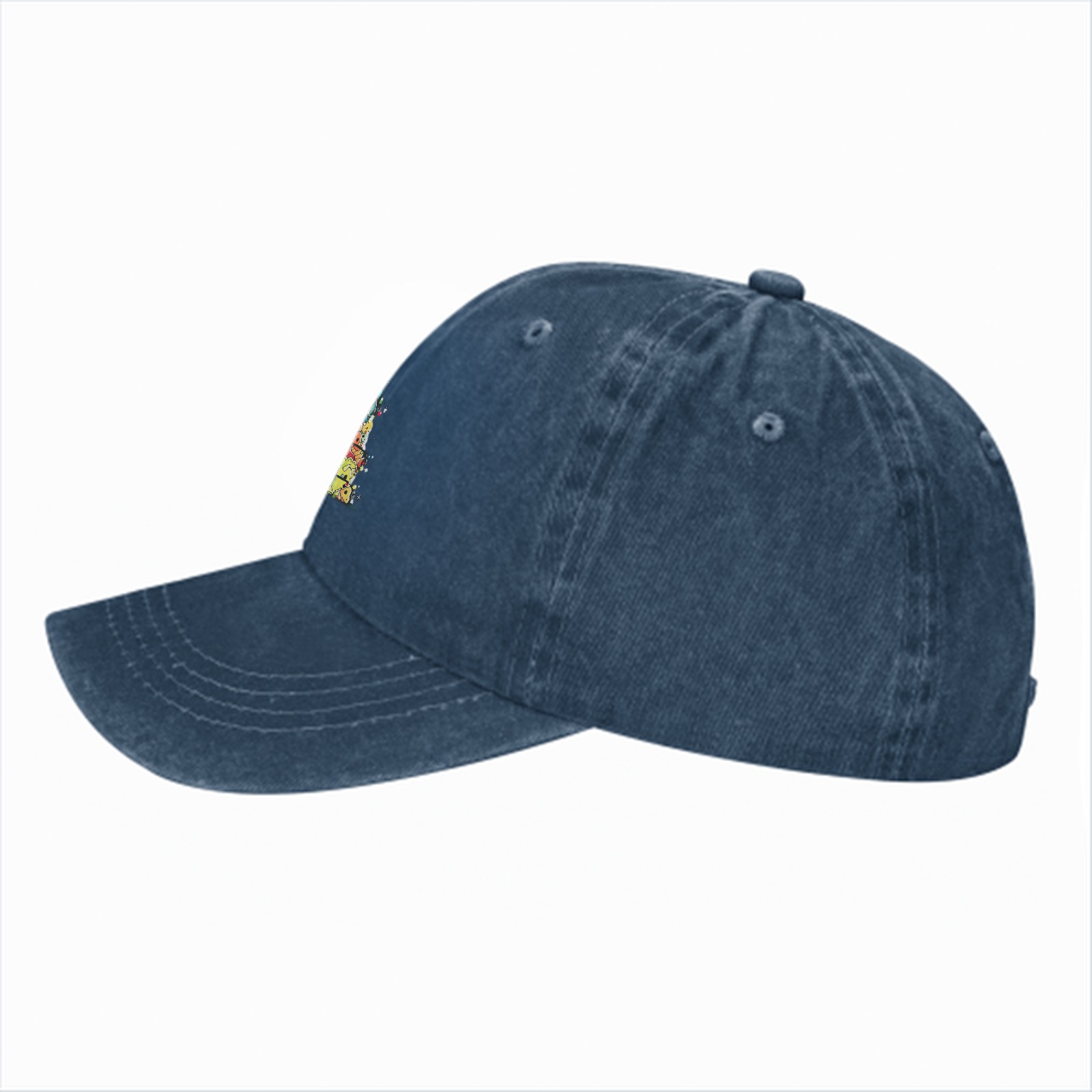 Washed Black Baseball Cap With Dinosaur Christmas Tree Print