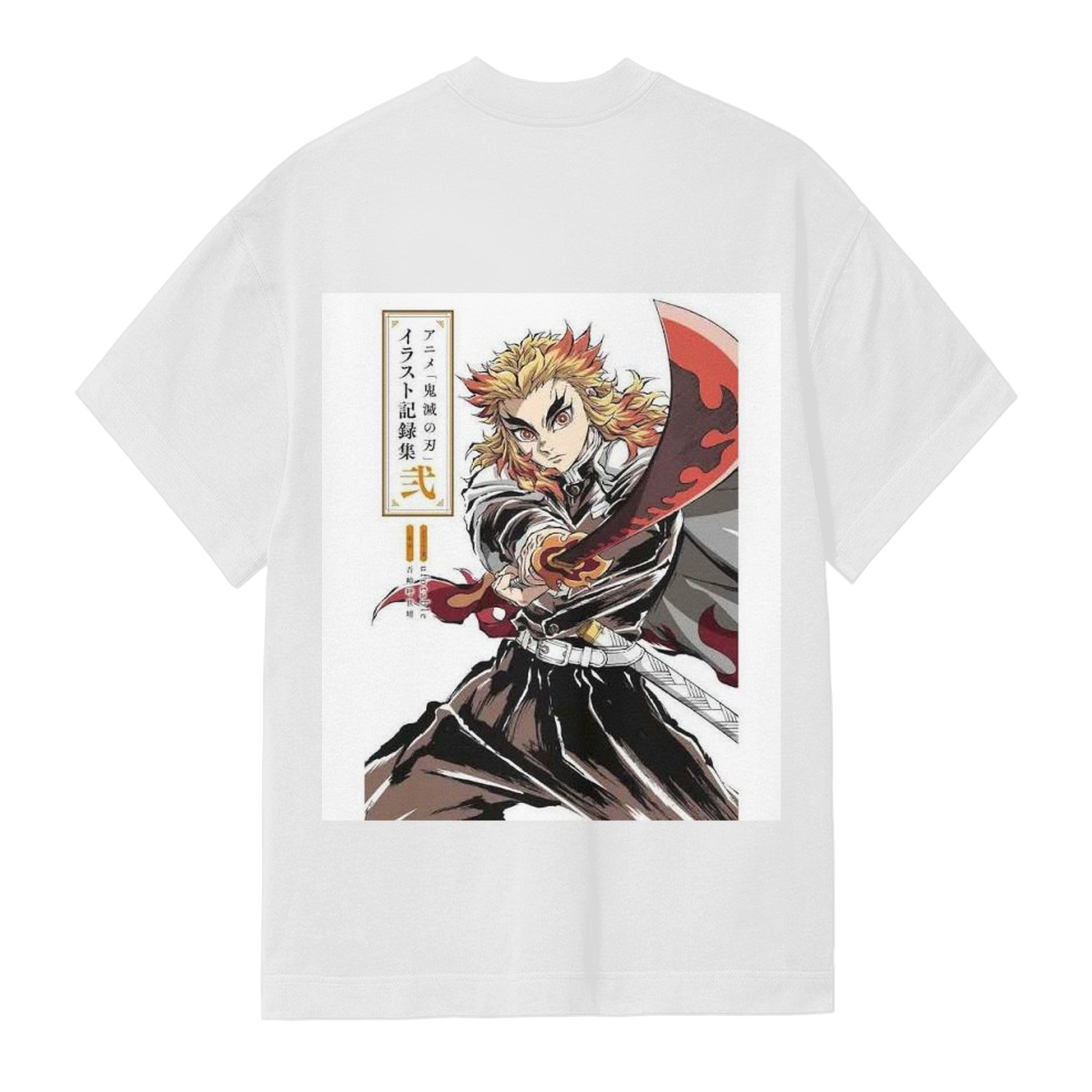 Demon Slayer: Kimetsu no Yaiba Kyojuro Rengoku Anime Illustration T-shirt (Back Print)
