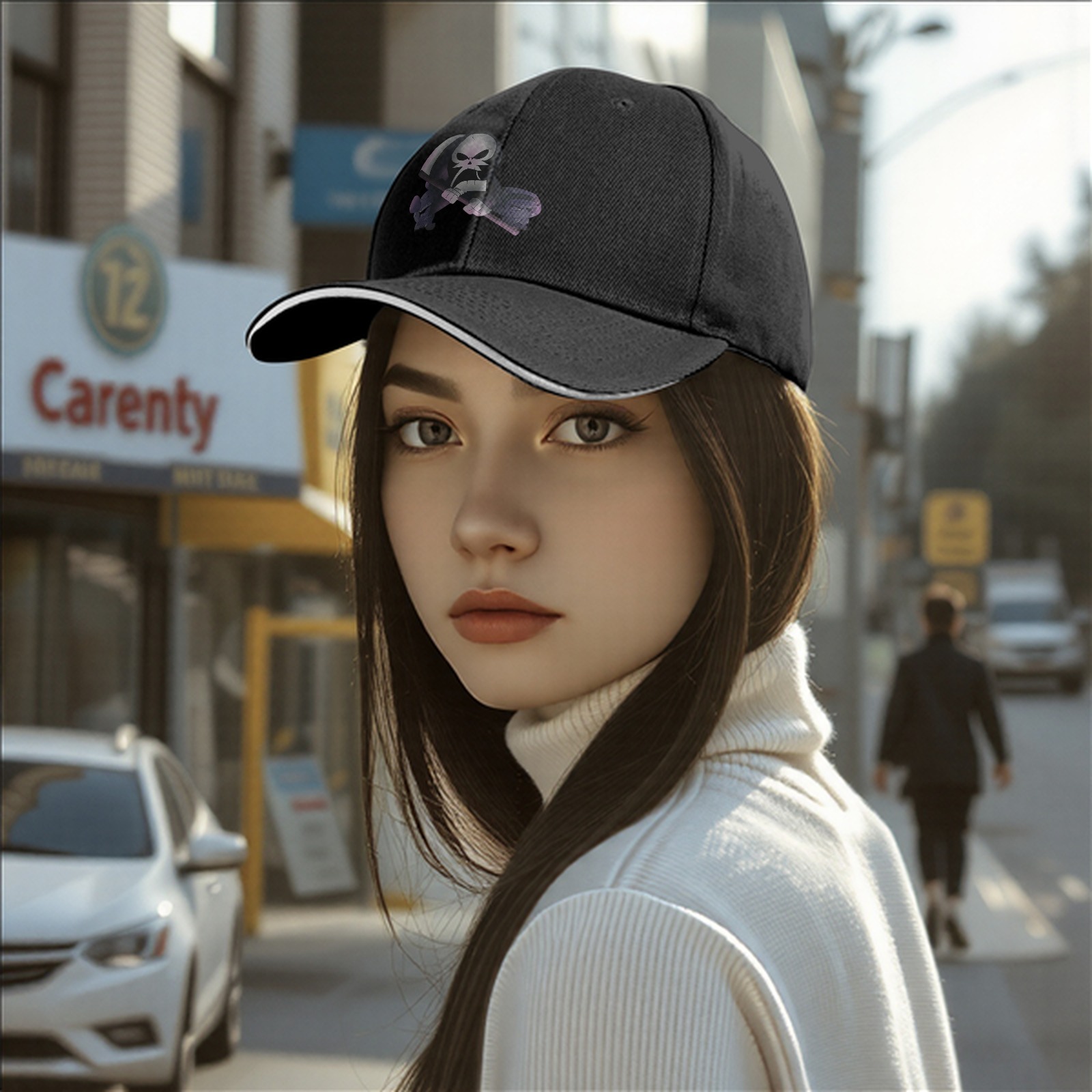 Black Baseball Cap With Grim Reaper Graphic Print