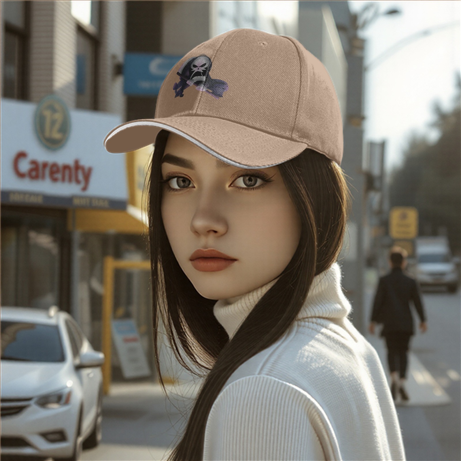 Black Baseball Cap With Grim Reaper Graphic Print