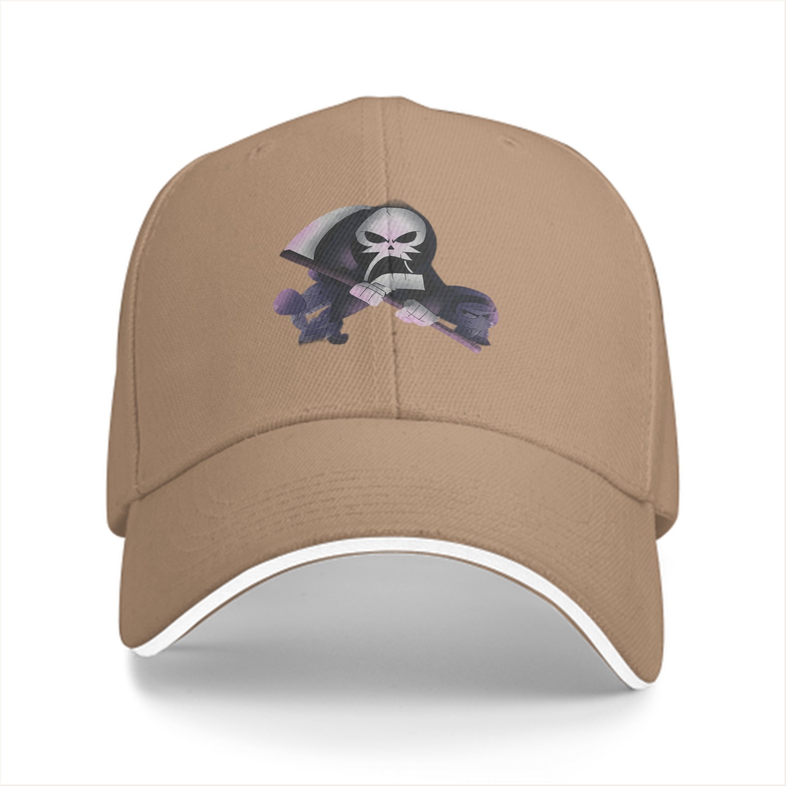 Black Baseball Cap With Grim Reaper Graphic Print